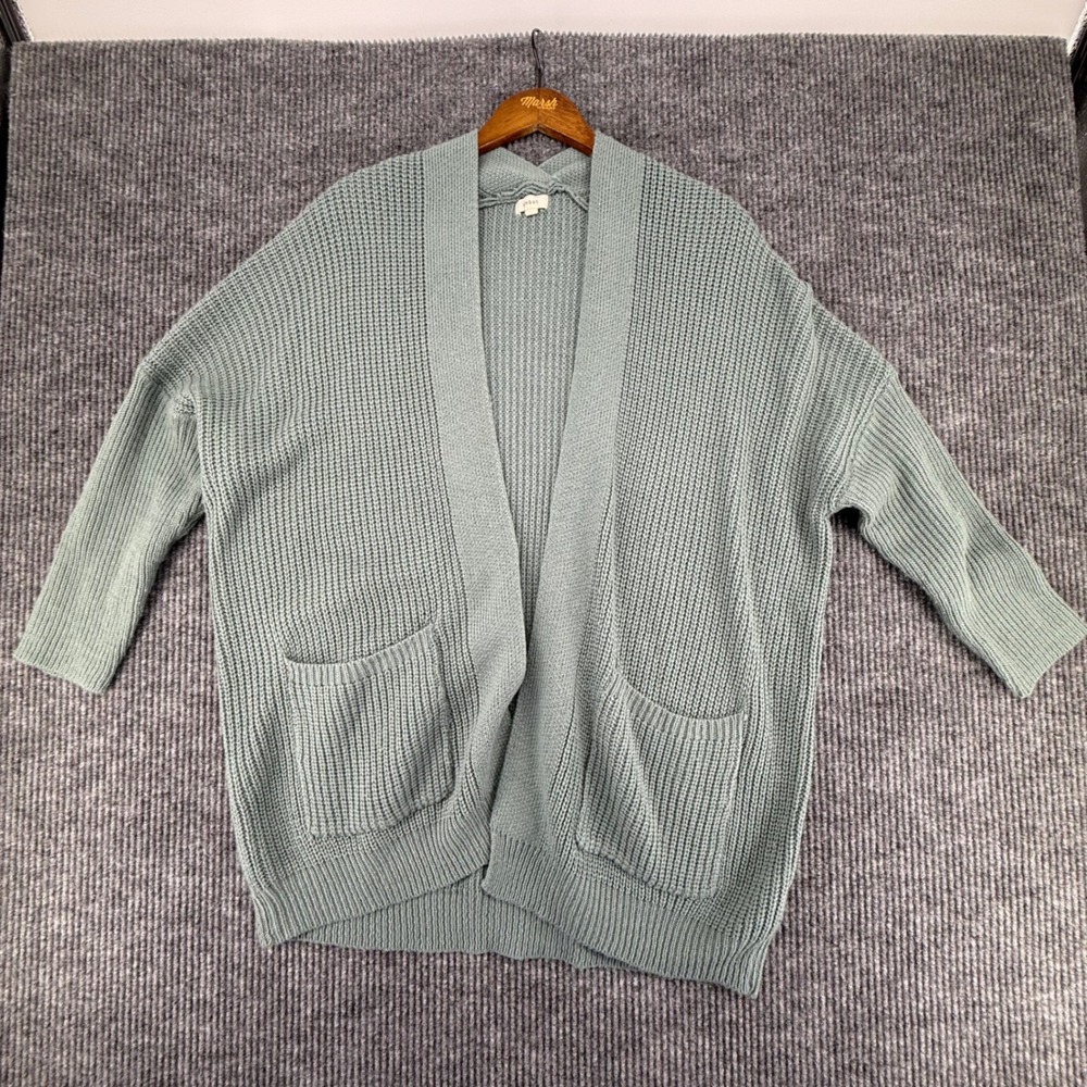 Debut Cardigan Sweater Women M/L Sage Green Excellent Chunky Knit Open Front